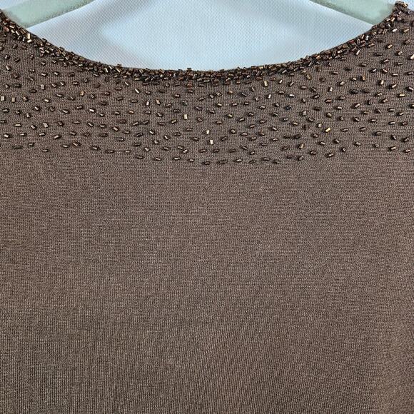 My Favorite Things Colleen Lopez Brown Beaded V- Neck Sweater XS - Picture 4 of 9